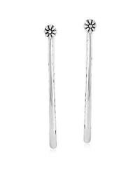 American West Jewelry Sterling Silver Elongated Oval Etched Hoop Earrings