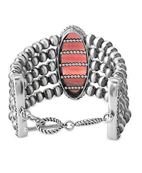 American West Jewelry Sterling Silver Oval Rhodochrosite Oval Cut Beaded Toggle Bracelet