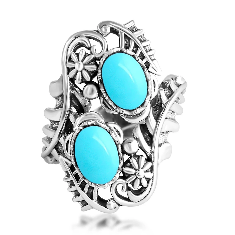 American West Jewelry Sterling Silver Sleeping Beauty Turquoise Vine and Leaf Bypass Ring
