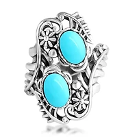 American West Jewelry Sterling Silver Sleeping Beauty Turquoise Vine and Leaf Bypass Ring