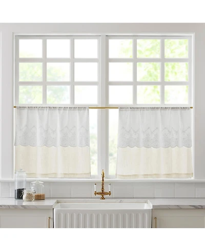 Lush Decor Brigitte Embroidery Eyelet Scalloped Edge Kitchen Tiers Neutral Pair 29x24