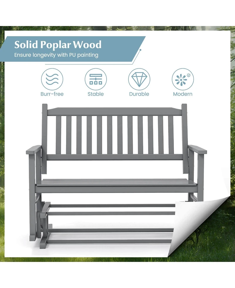 Gymax Patio Glider Loveseat Chair Swing Rocking Bench w/ Curved Backrest & Slatted Seat