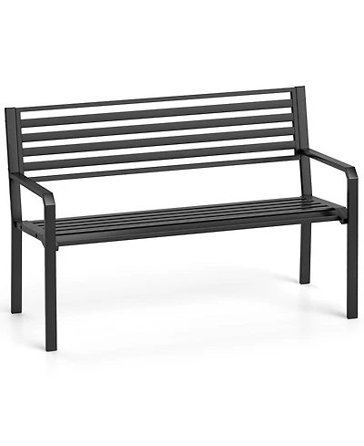 Gymax 50'' Outdoor Metal Park Bench for 2-3 People w/ Armrests & Backrest for Backyard