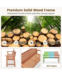 Gymax Solid Wood Bench Wood 2-Seat Chair w/ Slatted Seat & Inclined Backrest Patio