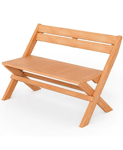 Gymax Indonesia Teak Wood Outdoor Bench Folding 2-Person Patio Garden Bench Loveseat