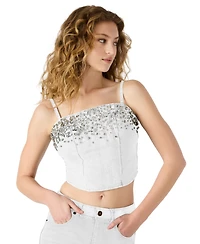 Steve Madden Women's Eras Embellished Cotton Denim Crop Top