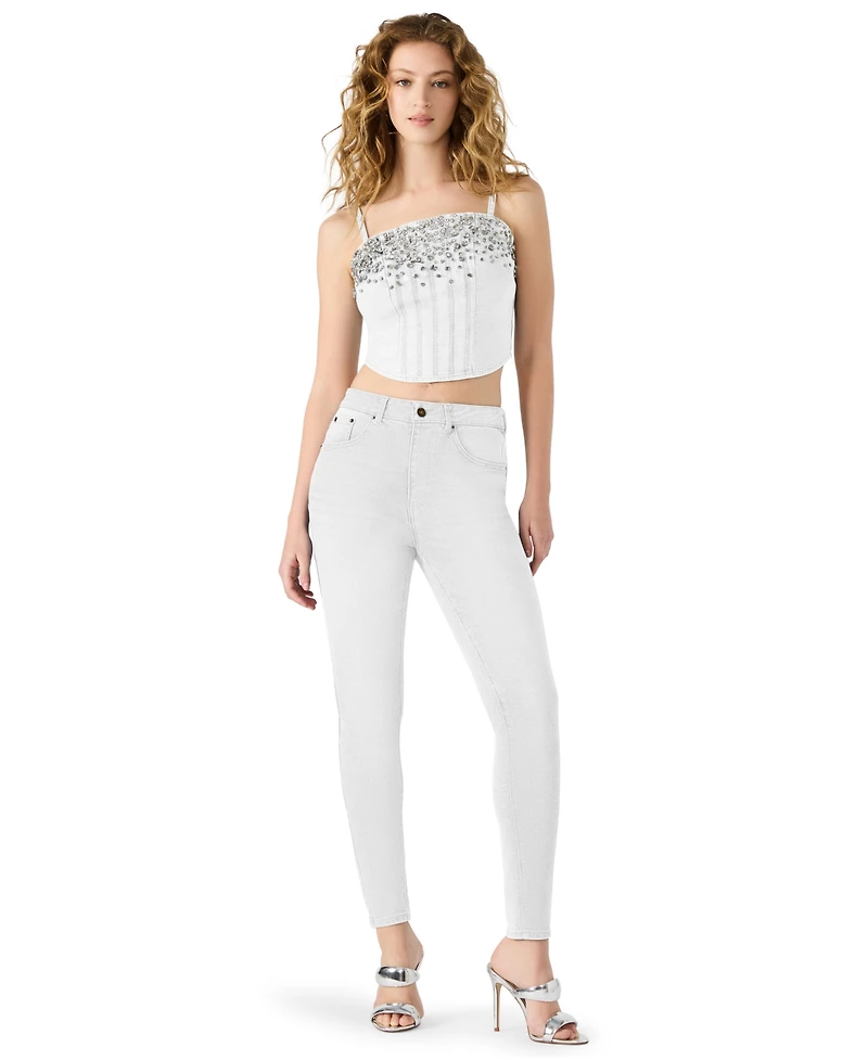 Steve Madden Women's Eras Embellished Cotton Denim Crop Top