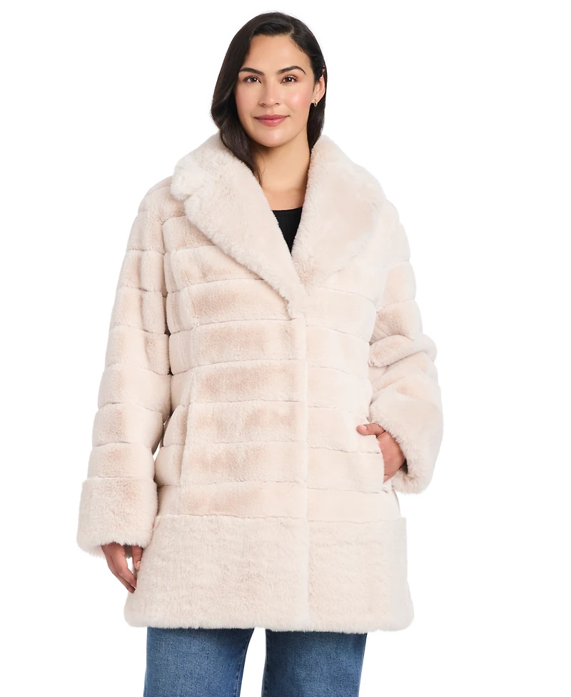 Jones New York Plus Faux-Fur Notched-Collar Coat