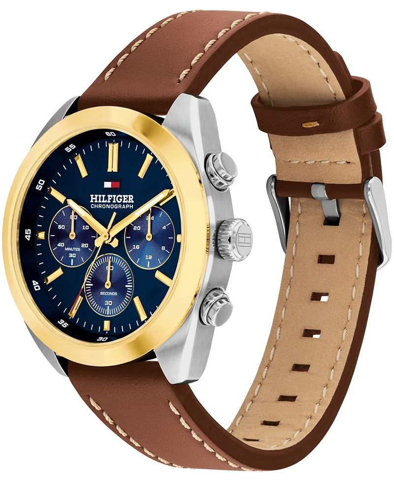 Tommy Hilfiger Men's Chronograph Brown Leather Strap Watch, 40mm