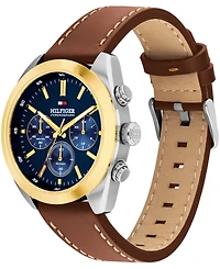 Tommy Hilfiger Men's Chronograph Brown Leather Strap Watch, 40mm