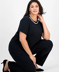 I.n.c. International Concepts Plus Cotton Embellished-Neck Top, Macy's Exclusive