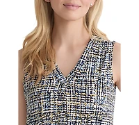 Jones New York Women's Printed Pleat-Front V-Neck Sleeveless Top