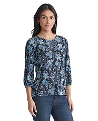 Jones New York Women's Paisley-Print Puff-Sleeve Crewneck Top