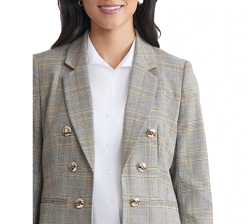 Jones New York Women's Plaid Faux-Double-Breast Blazer