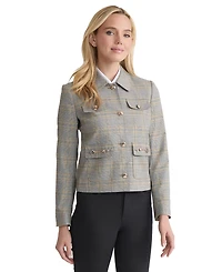 Jones New York Women's Plaid Button-Down Moto Jacket