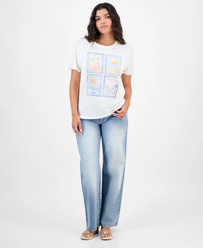 Lucky Brand Women's Destination Stamps Graphic Boyfriend T-Shirt