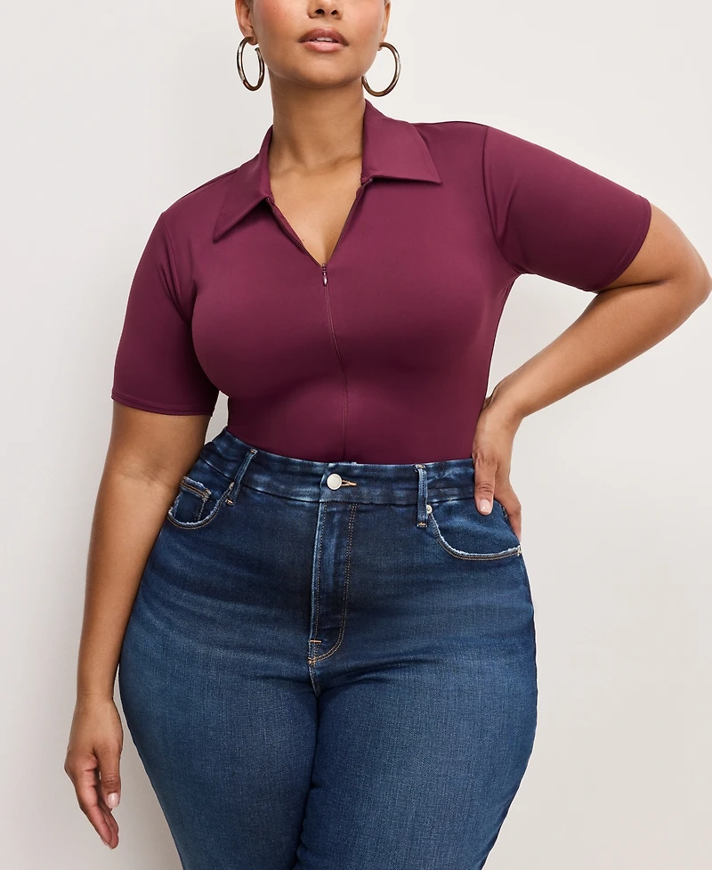 Good American Women's Weightless Scuba Collared Zip-Up Bodysuit