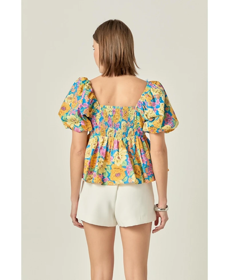 English Factory Women's Floral Puff Sleeve Top