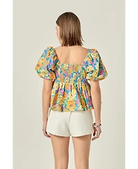 English Factory Women's Floral Puff Sleeve Top