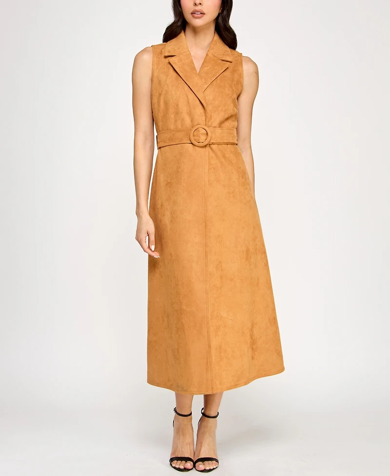 Planet Gold Juniors' Faux-Suede Sleeveless Jacket Dress