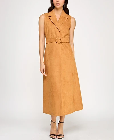 Planet Gold Juniors' Faux-Suede Sleeveless Jacket Dress