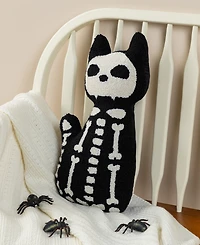 Glitzhome Halloween Hooked Skeleton Cat Shaped Decorative Pillow, 9" x 4"