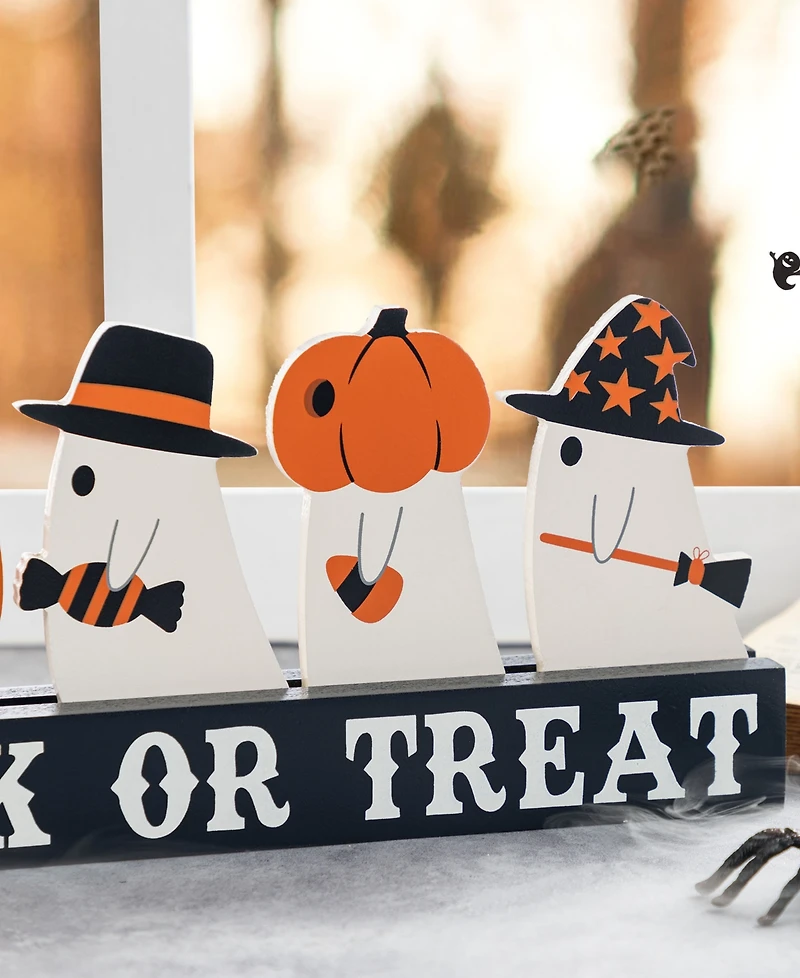 Glitzhome 5.25" Halloween Wooden Trick or Treat Pumpkin Ghosts Table Decor