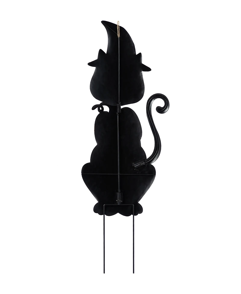 Glitzhome 36" Halloween Metal Black Cat with Spring Head and Stacked Pumpkin Yard Stake