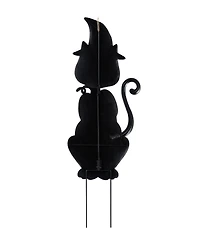 Glitzhome 36" Halloween Metal Black Cat with Spring Head and Stacked Pumpkin Yard Stake