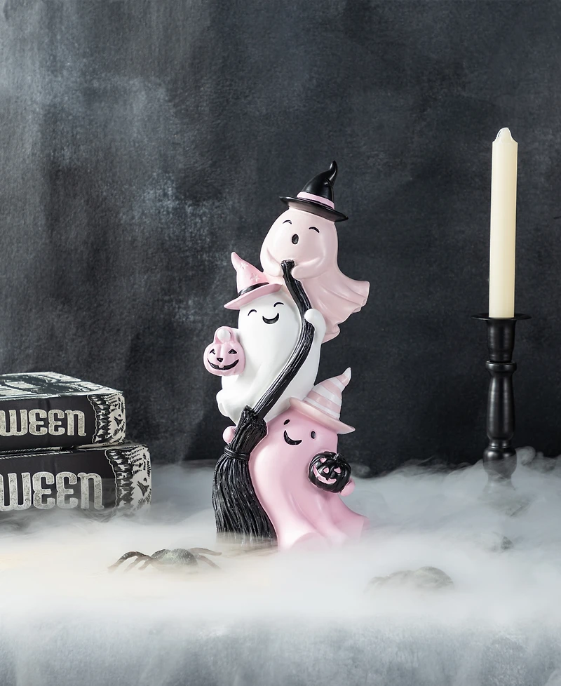 Glitzhome 12.75" Pink Halloween Polyresin Stacked Ghost Table Decor
