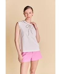 English Factory Women's Rhinestone Bow Sleeveless Top