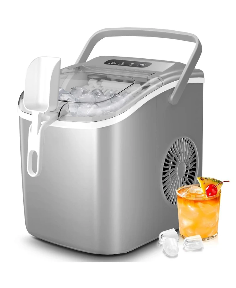 Cowsar Countertop Ice Maker Machine with Handle,26Lbs/24H,9 Cubes Ready in 6 Mins,Self-Cleaning Function with Ice Scoop and Basket for Home/Office