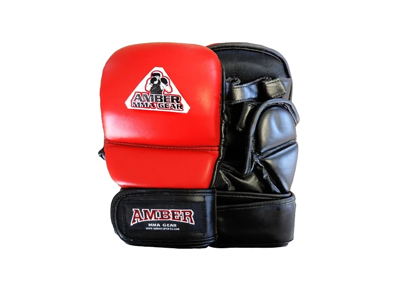 Amber Sports Mma Safety Training Gloves, Premium Leather, Shock Absorbing Foam,Adjustable Velcro Closure, Durable & Comfortable for Sparring,Red,Large