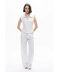 Nocturne Women's Sleeveless Linen Blend Shirt with Shoulder Pads