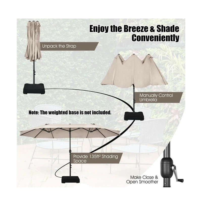 15 Feet Patio Double-Sided Umbrella with Hand-Crank System