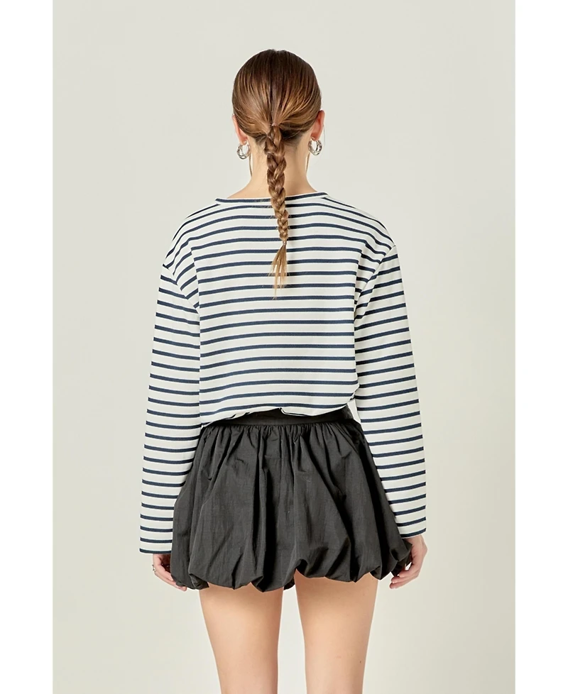 English Factory Women's Heart Embroidered Stripe T Shirt