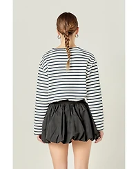 English Factory Women's Heart Embroidered Stripe T Shirt