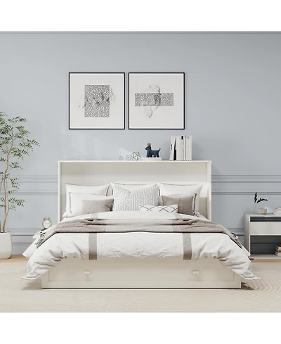 livelylodge Queen Murphy Bed Cabinet with Storage Drawer and Shelves, White Queen Hideaway Murphy Bed Suit for Guest Room and Bedroom Living Room