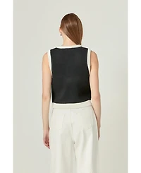English Factory Women's Black and white knit vest