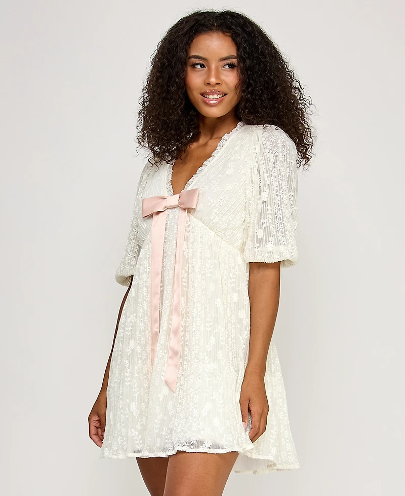 Seni & Cade Juniors' Ruffled V-Neck Lace Dress