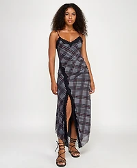 Seni & Cade Juniors' Lace-Trim Mesh Fit Flare Dress