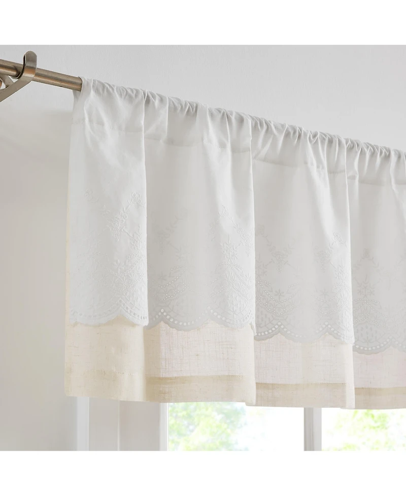 Brigitte Embroidery Eyelet Scalloped Edge Valance Neutral Single 52x18