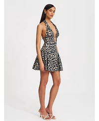 Miss Circle Women's Mackenzie Cheetah Print Halter Linen Mini Dress