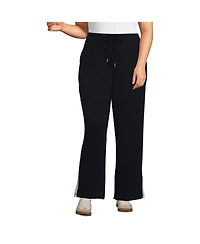 Lands' End Women's Plus Sport Knit High Rise Relaxed Straight Leg Side Stripe Pants