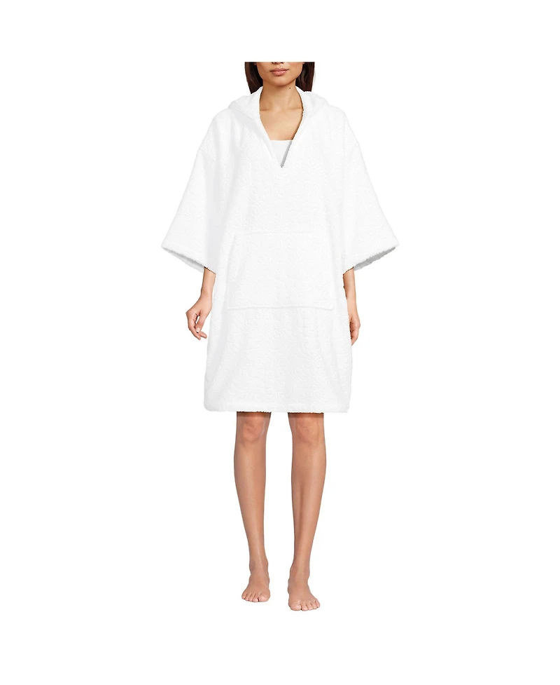 Lands' End Women's Terry 3/4 Sleeve Pullover Hooded Spa Robe