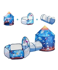 3 in 1 Kids Play Tent with Tunnel Indoor Outdoor Pop Up Playhouse Rocket Theme