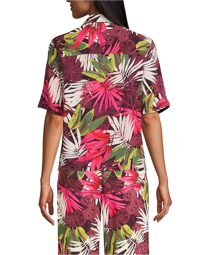 Lands' End Women's Rayon Short Sleeve Camp Shirt