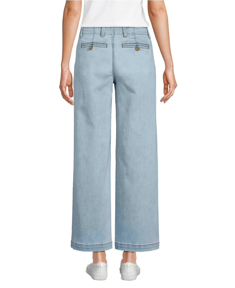 Lands' End Women's Mid Rise Denim Wide Leg Ankle Jeans