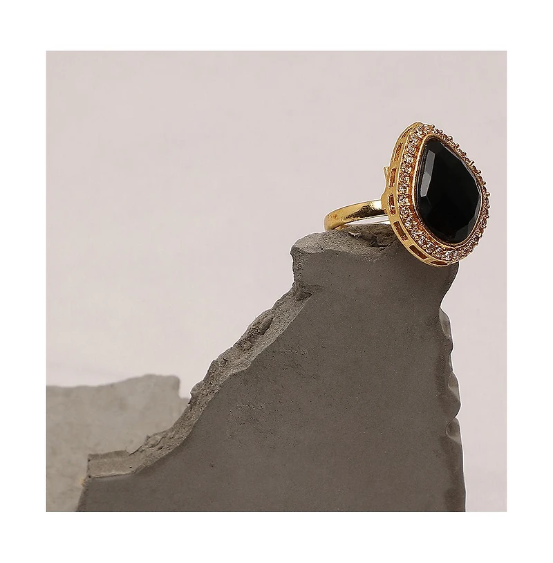 Sohi Women's Black Stone Statement Ring
