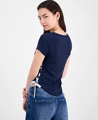 Rebellious One Juniors' Solid Ribbon-Side Short-Sleeve Tee